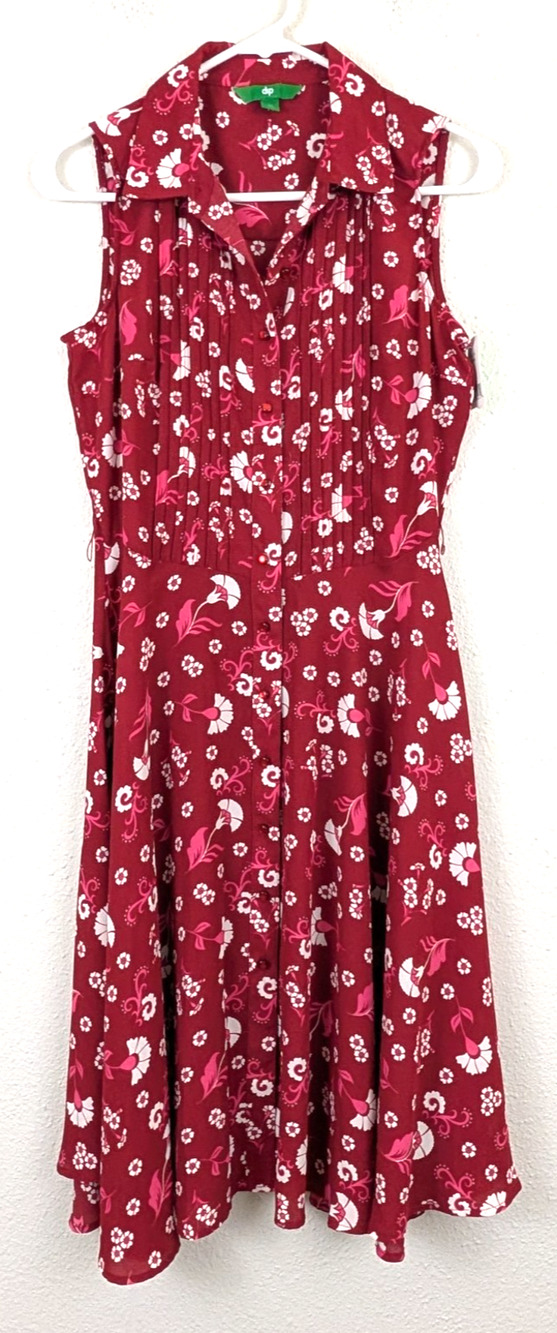 New Dip sz XS Fit & Flare Dress collard tank red floral missing belt 0843
